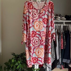 Floral Midi Dress in Red and Orange